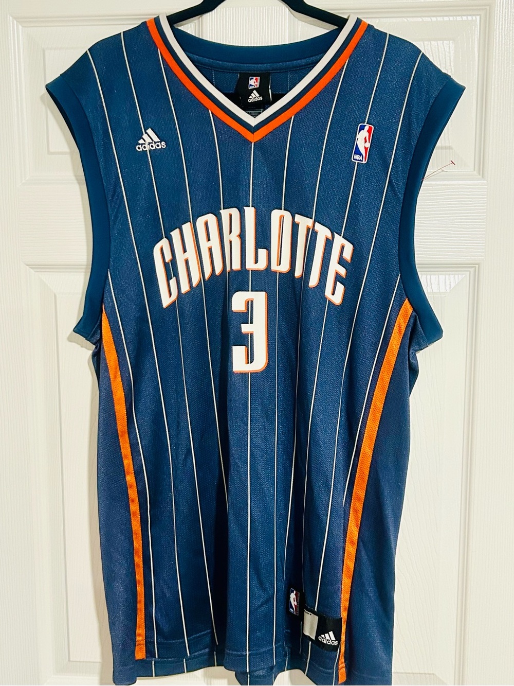 Adidas Charlotte Bobcats Gerald Wallace 3 NBA Jersey Blue Pinstripe Mens Large